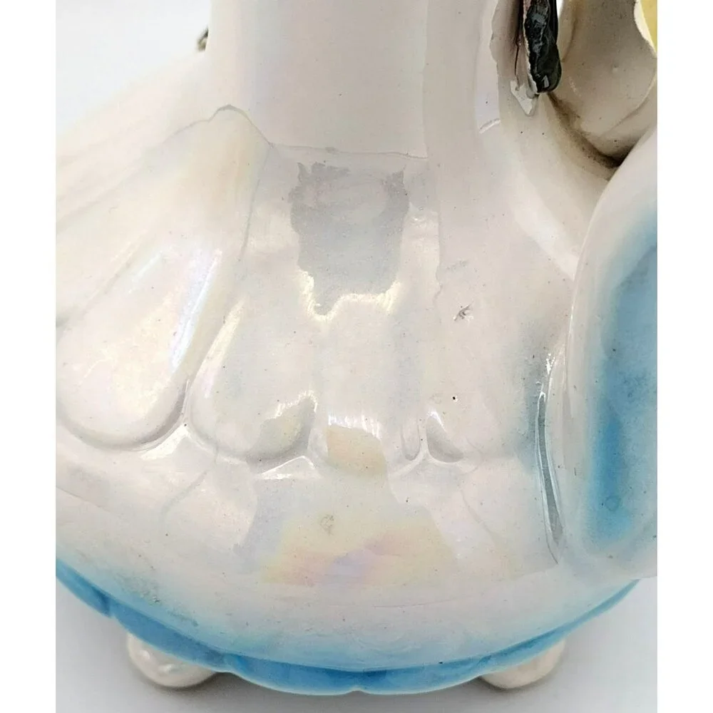 Lusterware Pitcher Vase with Flower Accents and Handle 8 Inches Vintage
